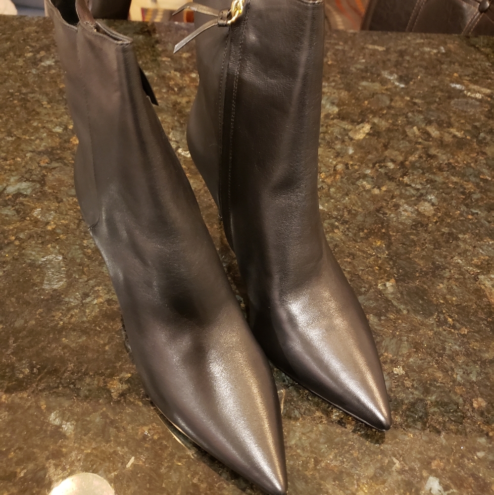 J.Crew Pointed Black Leather Ankle Boots